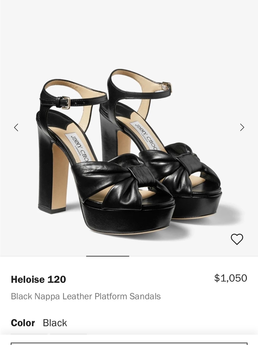 Jimmy Choo Black Nappa Leather Platform Sandals Heloise 120